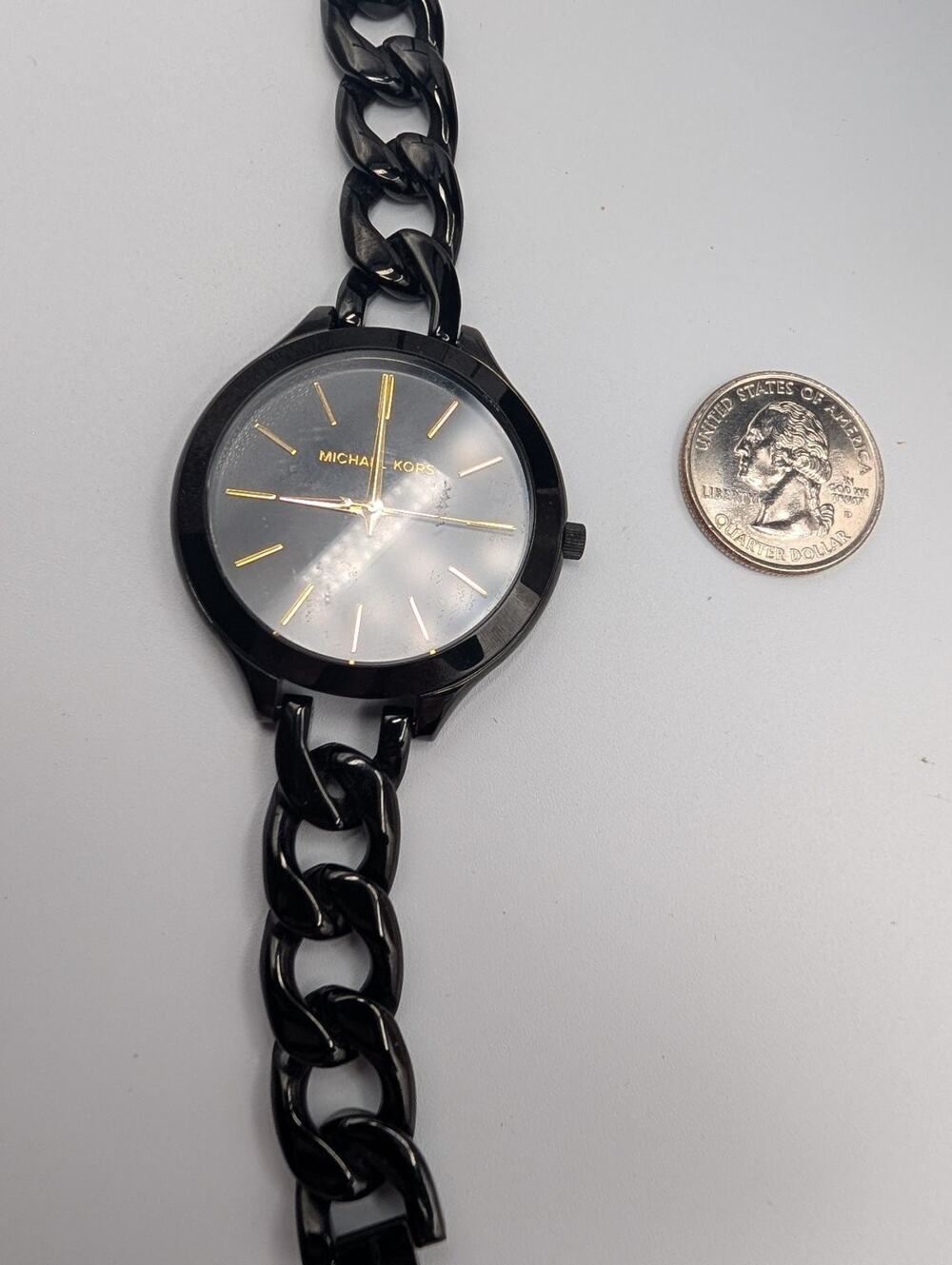 Michael Kors MK-3812 Black Chain Link Bracelet Quartz Wristwatch 251407 AS IS